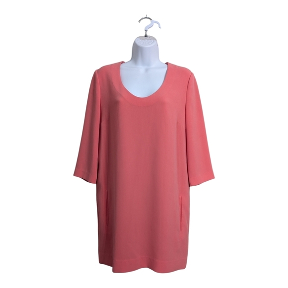 Diane Von Furstenberg Rose Pink Shift Mini Dress Scoop Neck 3/4 Sleeve Pockets 4 - Picture 1 of 11